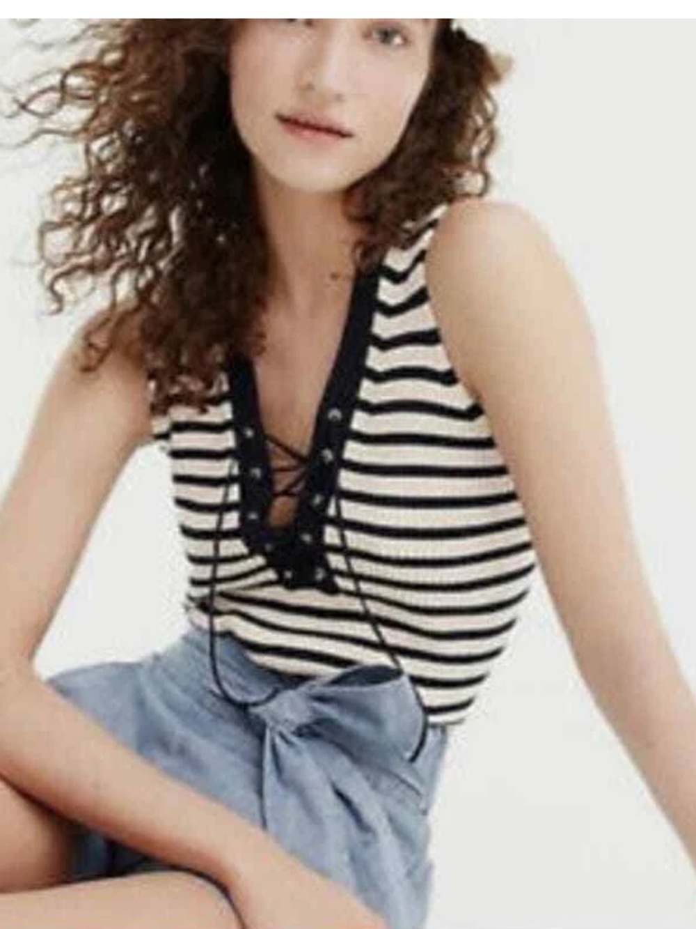 J. Crew Ribbed Lace-Up Sweater Tank in Navy and Ecru Stripes - Picture 3 of 11